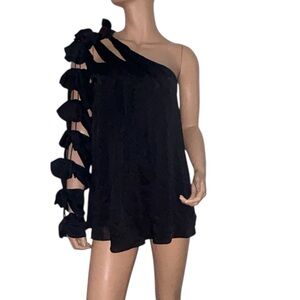 One-Shoulder Black top blouse  with Bow Details